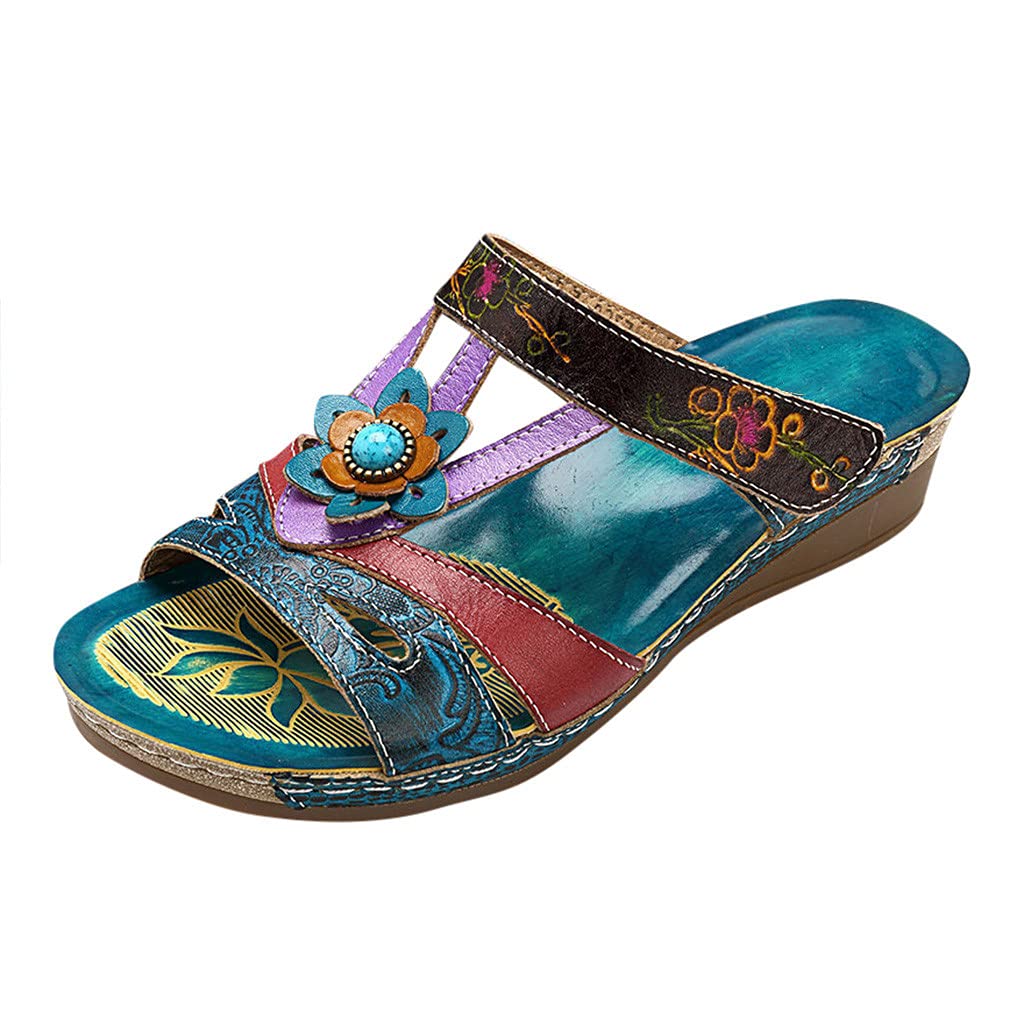 HAOLEI Sandales Femmes été Nu-pieds Orthopédique Compensées Sandale Confortable de Plage Pantoufles Femme Respirantes Semelles épaisses Anti-dérapant Chaussures Bohemia Romain Sandals