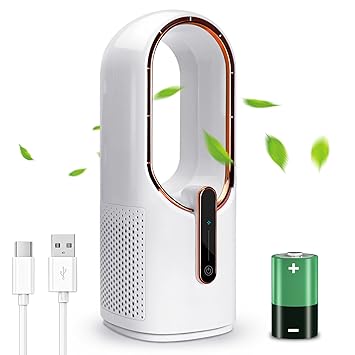 SISMEL Desktop Fan, Rechargeable Battery Operated Fan 11.8 Inch Personal USB Desk Fan, Small Portable Fan with Touch Control 3 Cooling Speeds, Table Fan Quiet Operation Bladeless Fan for Office Bedroom Home Camping