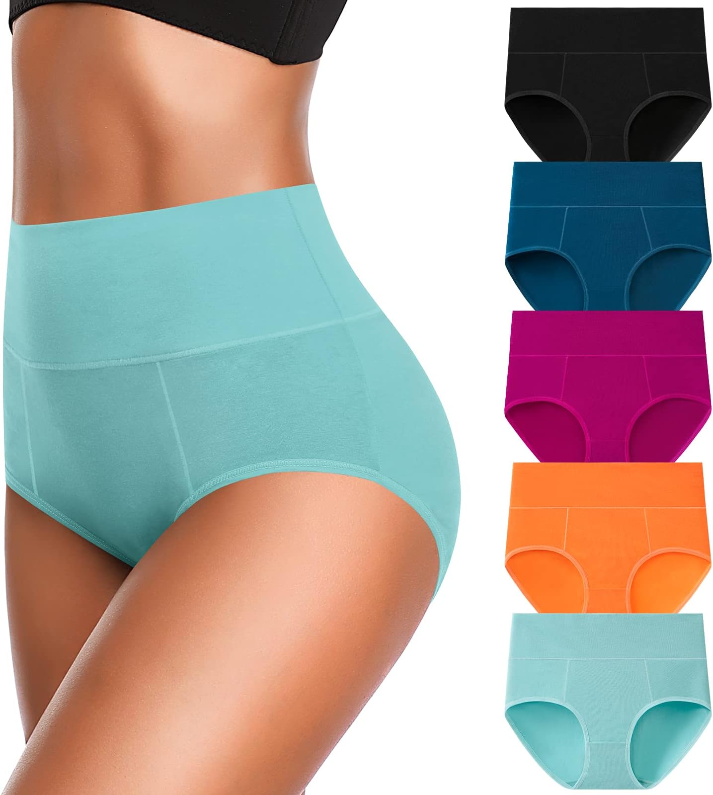 Cotton Underwear High Waisted Panties Full Coverage Underpants Soft Strech Ladies Briefs for Women Multi Pack
