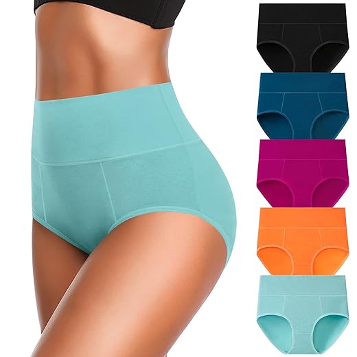 OLIKEME Cotton Underwear High Waisted Panties Full Coverage Underpants Soft Strech Ladies Briefs for Women Multi Pack 2 OLIKEME Cotton Underwear High Waisted Panties Full Coverage Underpants Soft Strech Ladies Briefs for Women Multi Pack