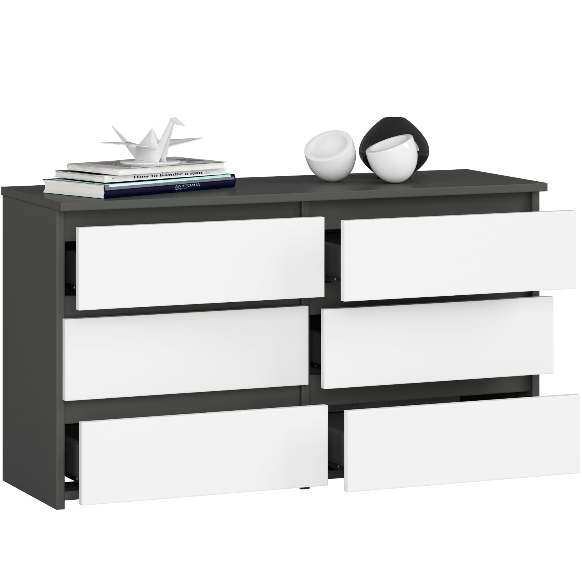 BDW - Cassettiera con 6 Cassetti - 100cm di Larghezza, 57cm di Altezza - Mobile, Credenza, Multiuso, Scarpiera, Classificatore - Soggiorno, Camera da Letto, Corridoio - grigio/bianco