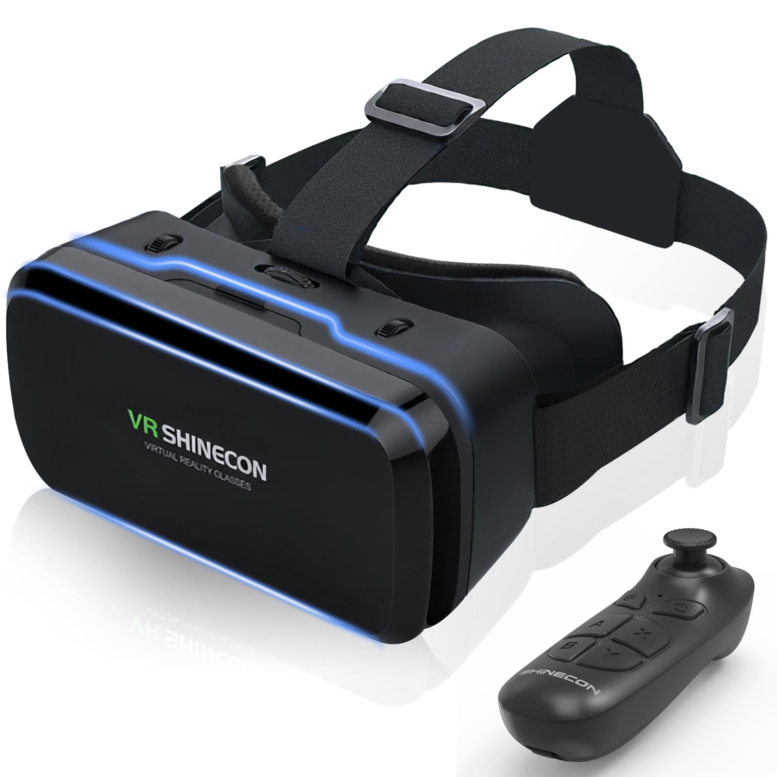 Auriculares VR para Smartphones, Controlador de Juego Bluetooth, Lentes asféricas HD para películas y Juegos 3D inmersivos, Enfoque de Palanca Ajustable e IPD, Sistema de refrigeración avanzado (se