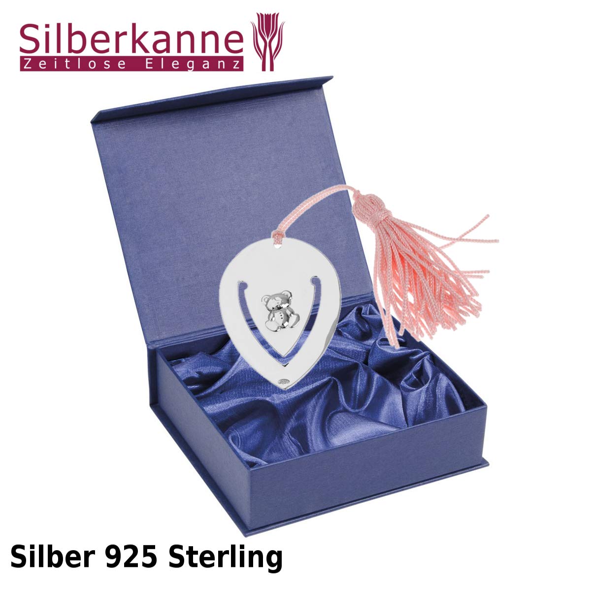 Segnalibro fermasoldi, con orsetto, 5,5 x 4,0 cm, con nappa, argento sterling 925, lavorazione premium, argento, 5,5x4,0 cm
