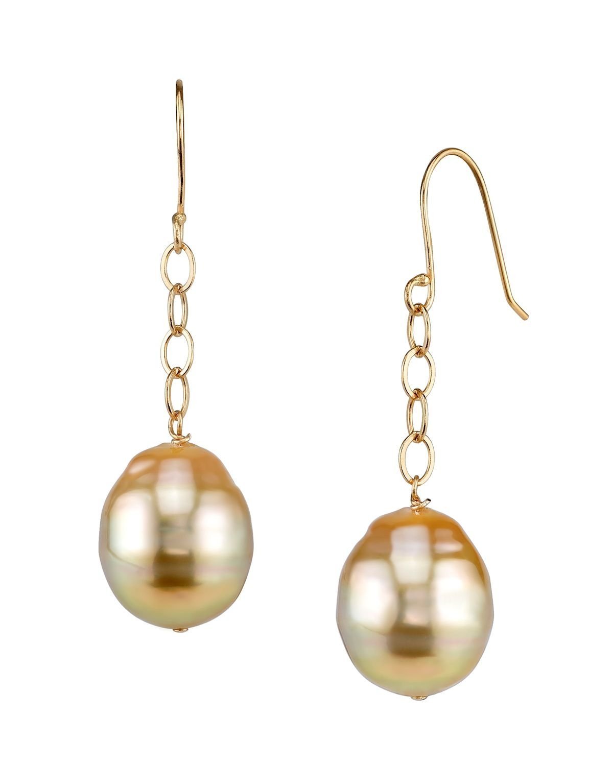 The Pearl Source14K Gold Baroque Genuine Golden South Sea Cultured Pearl Dangling Tincup Earrings for Women