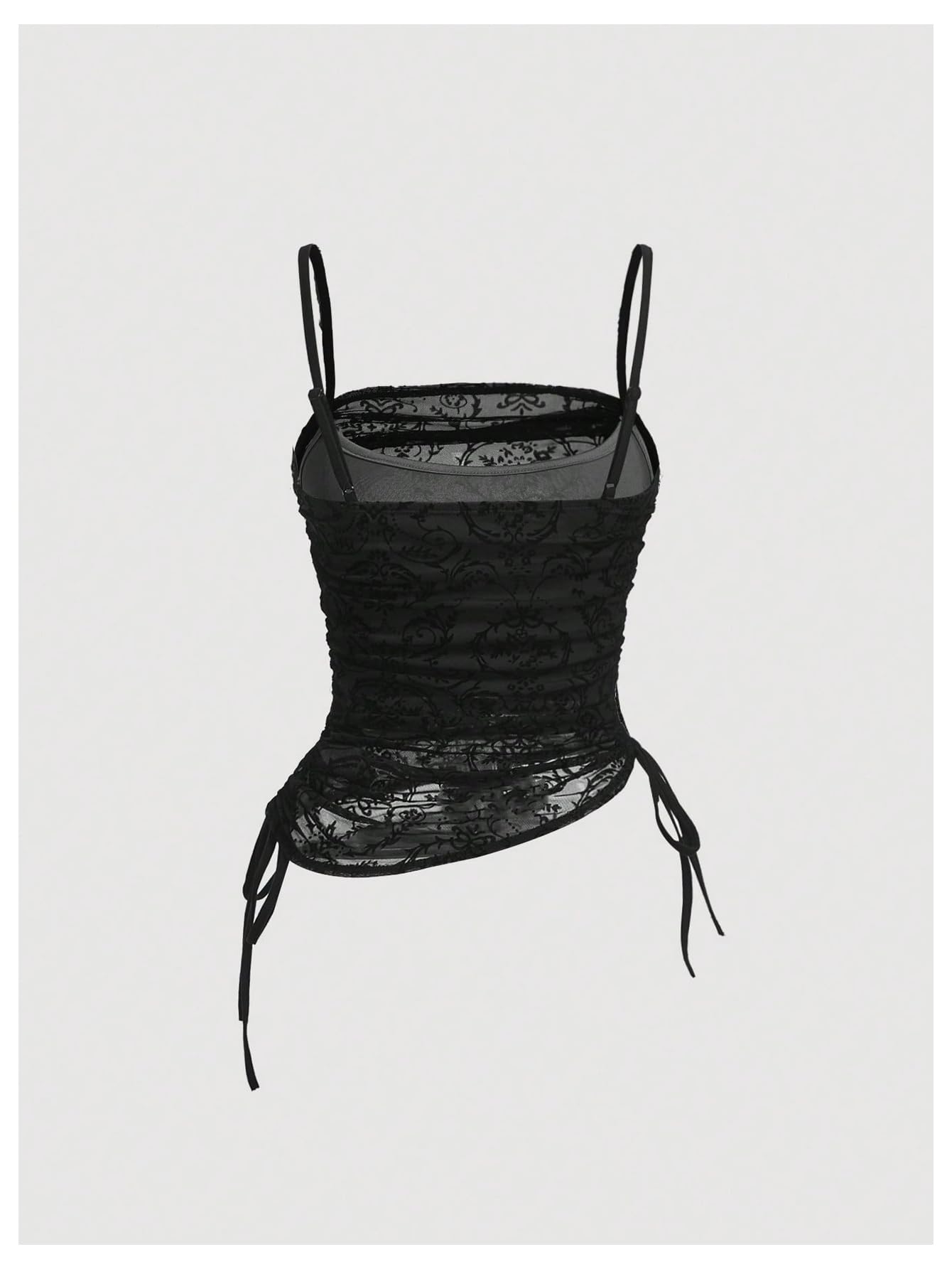 SOLY HUX Women's Ruched Lace Cami Top Drawstring Sleeveless Clubwear Sexy Gothic Tops: X-Large Plain Black