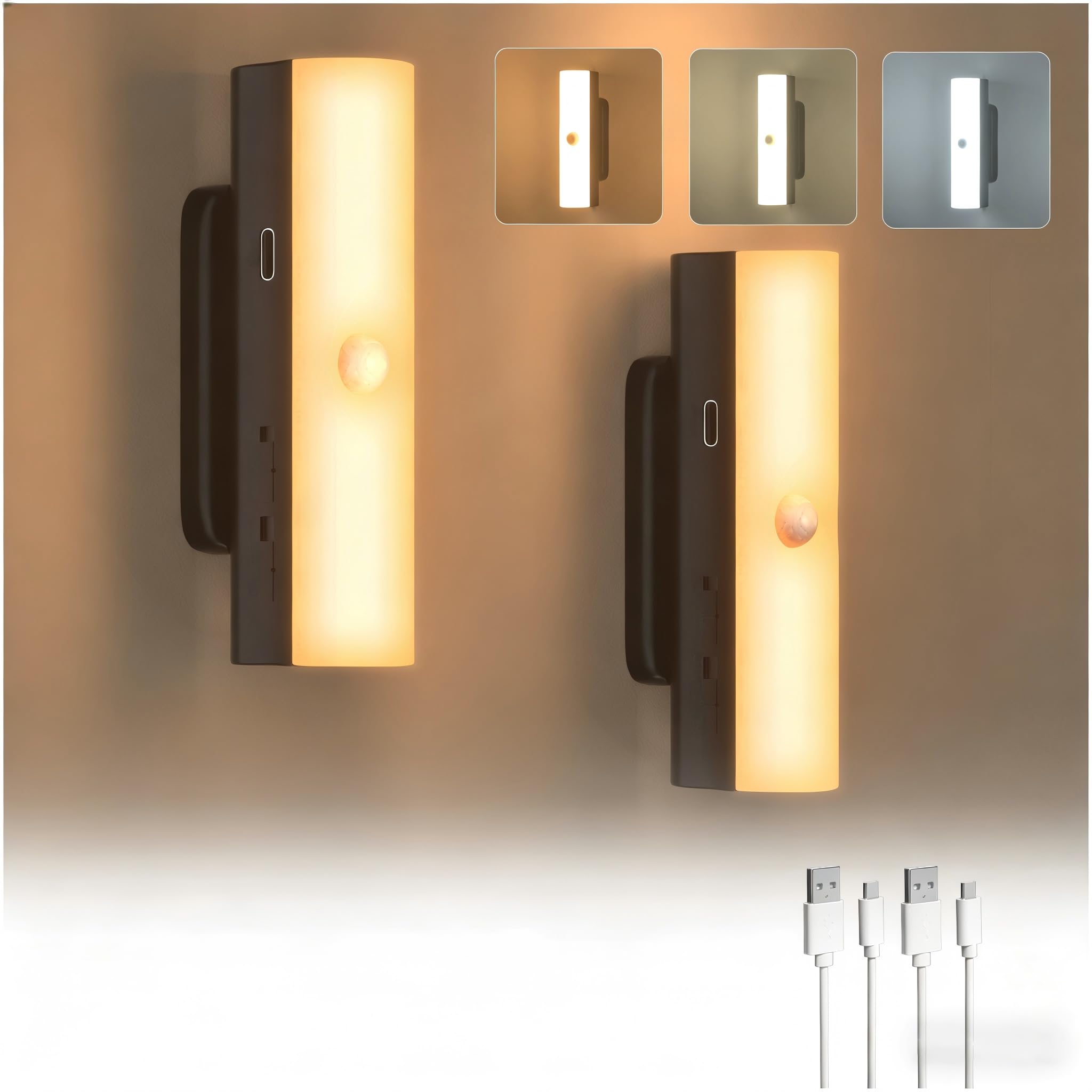 Lustaled Black Motion Sensor Lights Indoor, Wireless Rechargeable Magnetic Wall Night Light, 2700K/4000K/6000K+Dimmable+3 Mode Battery Operated Lamp For Stairs, Corridors, Closet, Under Cabinet