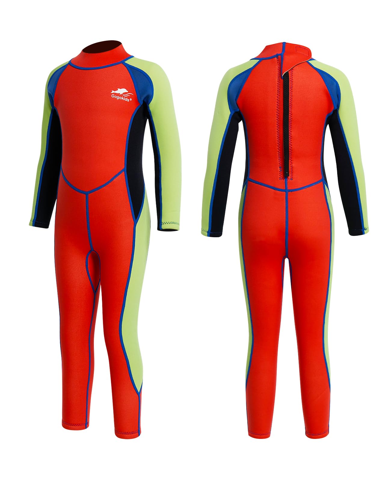 Gogokids Langarm-Neoprenanzug für Kinder, 2,5mm Neopren UV-Badeanzug Rückenreißverschluss, Thermo Neoprenanzüge für 2-10 Jahre Mädchen Jungen zum Schwimmen, Surfen, Tauchen