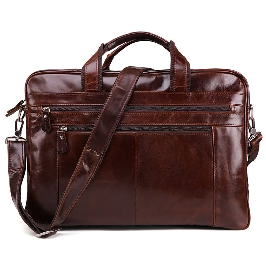 Tote Bag Leather Briefcase Travel Shoulder Computer Cowhide Messenger
