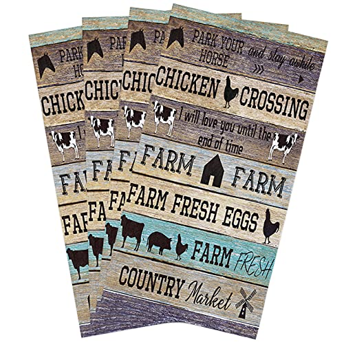 Image of Farmhouse Kitchen Towels,Farmhouse Animals Barn Fresh Eggs 16x28 Inches Soft Kitchen Dish Cloth,Cotton Tea Towels /Bar Towels /Hand Towels,(4 Pack)