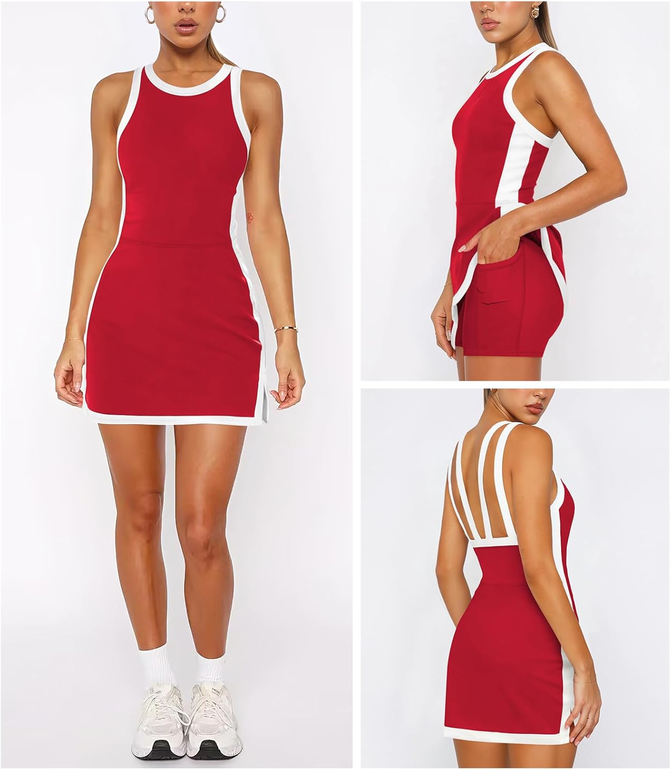Hragc Womens Backless Tennis Dress with Built in Shorts Pocket Workout Sleeveless Golf Sport Going Out Mini Tank Dresses