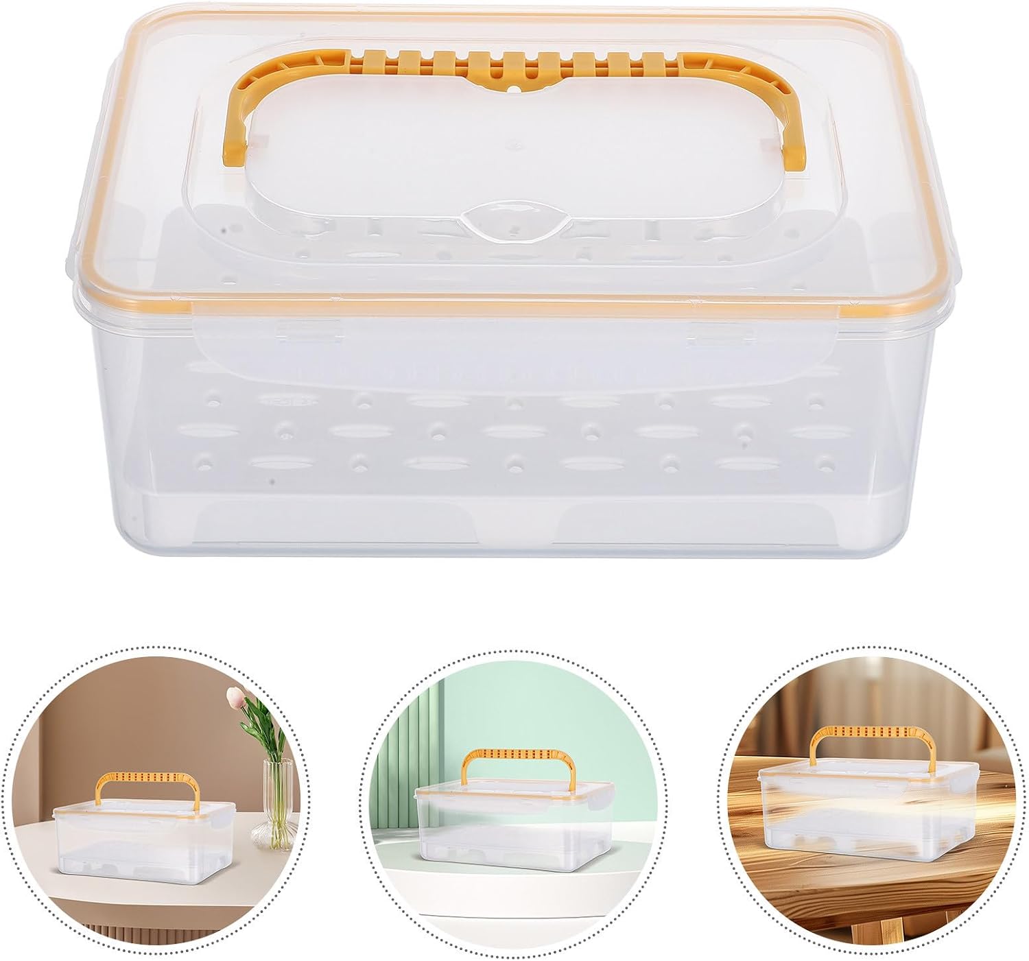 Glass Storage Organizer Box with Handle, Dustproof Plastic Case
