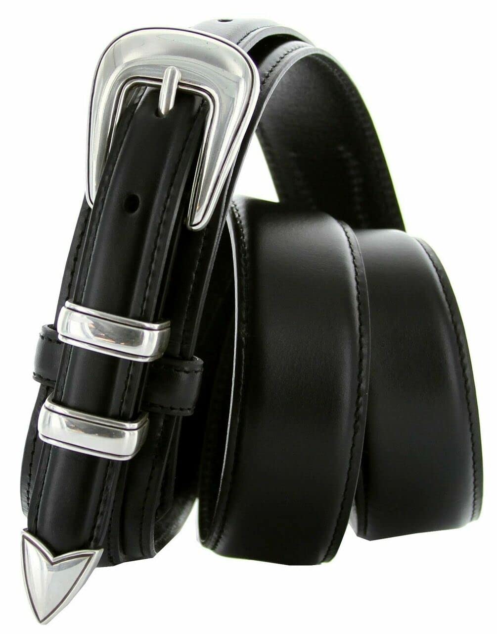 Silver Mirror Buckle Oil Tanned Genuine Leather Western Ranger Belt 1-3/8"(35mm) Taper to 3/4"(19mm) Wide-Multiple choices