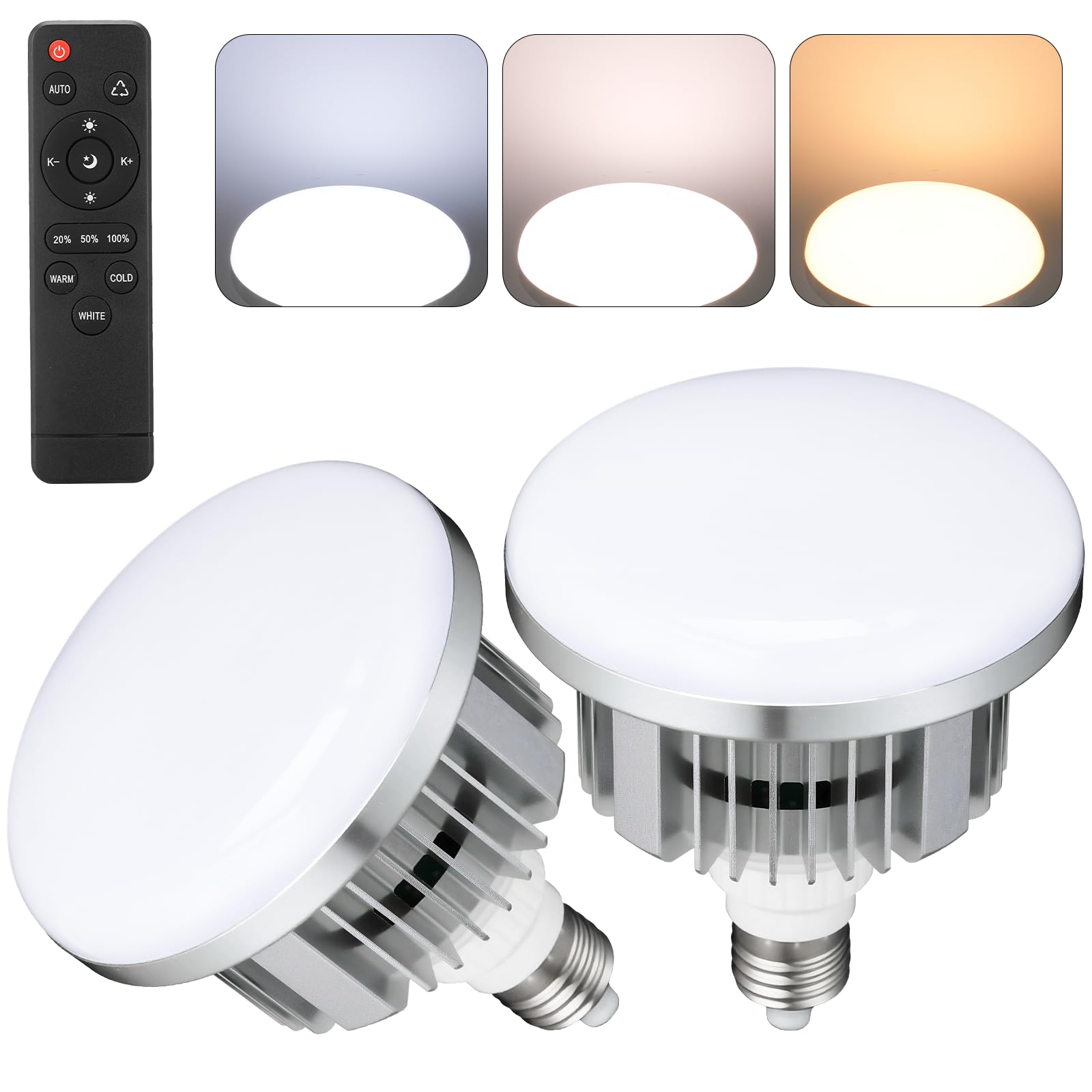 2 x 135 W Lampada Fotografica Foto Luce, 3000K-6500K, E27, con Telecomando, Basso Consumo, Compatibile con Softbox e Ombrelli Fotografici, per Video, Studio Fotografico