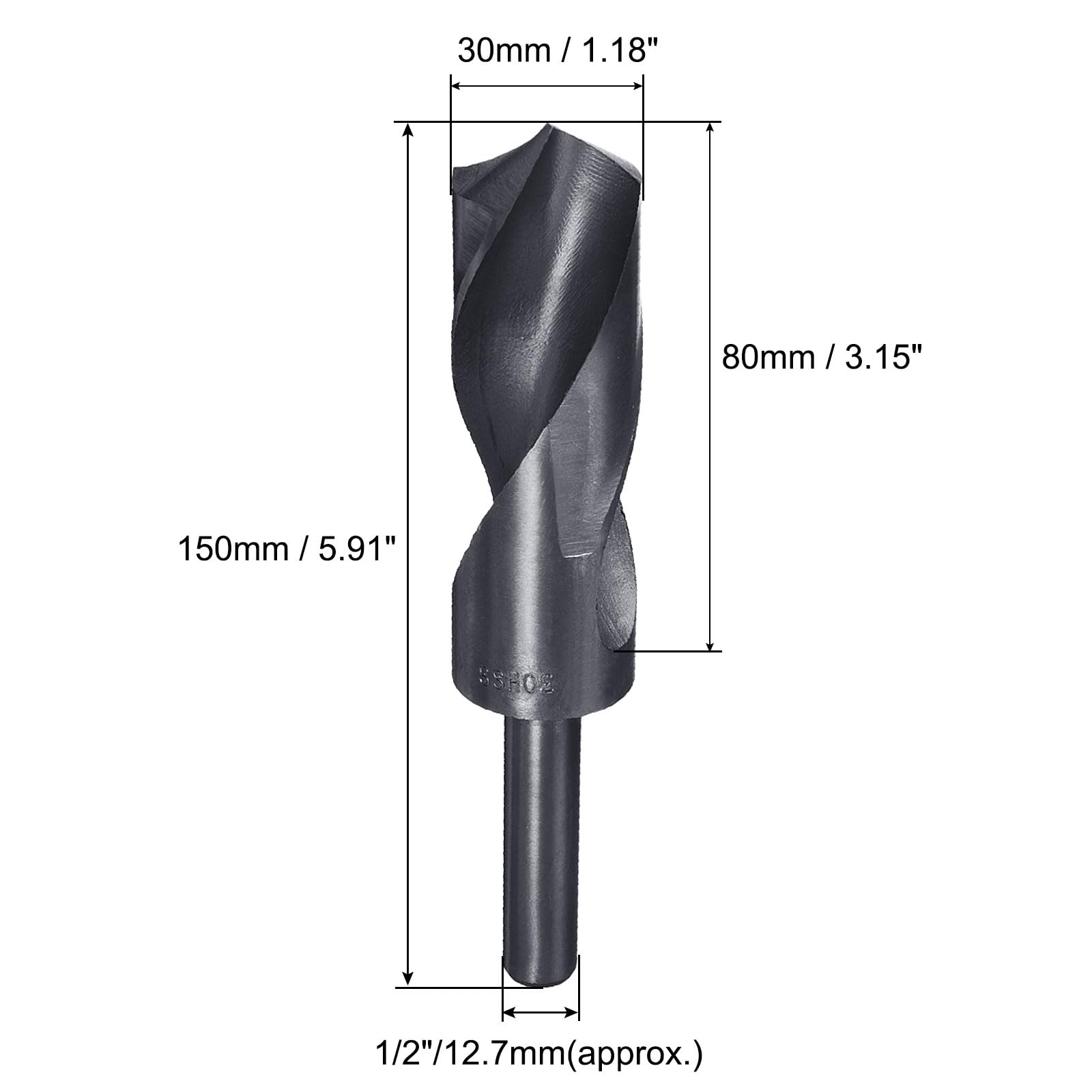QUARKZMAN 2 Pezzi Punte Da Trapano A Manico Ridotto 30mm Rivestite In Nitruro Nero Con Manico Dritto Da 1/2 Pollice, Acciaio Rapido HSS 9341 Punte A Spirale Per Acciaio Inossidabile