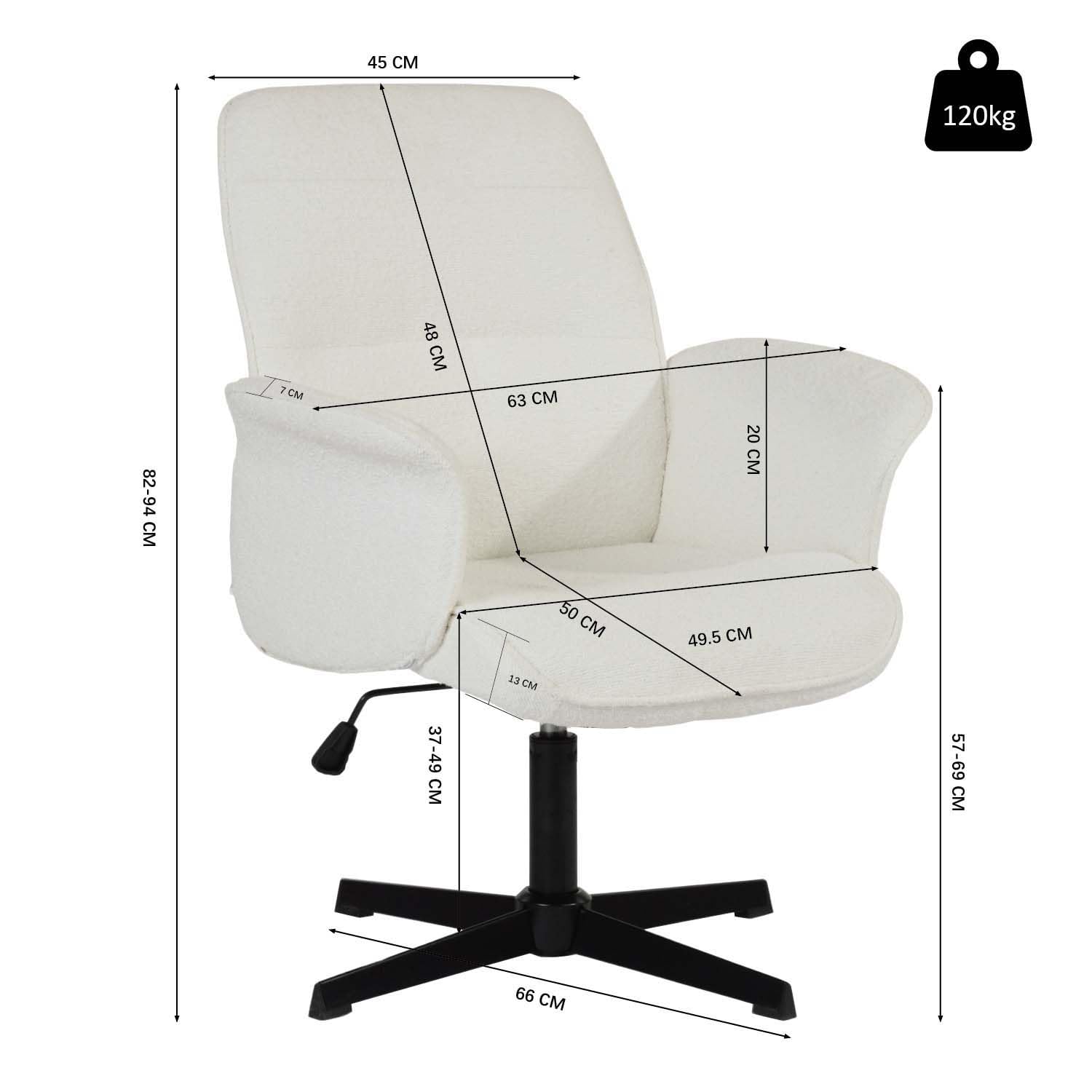 MEUBLE Cosy Sillones de salón Butaca nórdica Sillas de Maquillaje Escritorio de Giratoria Altura Ajustable con Reposabrazos para Dormitorio Oficina en Tela de Felpa Blanco