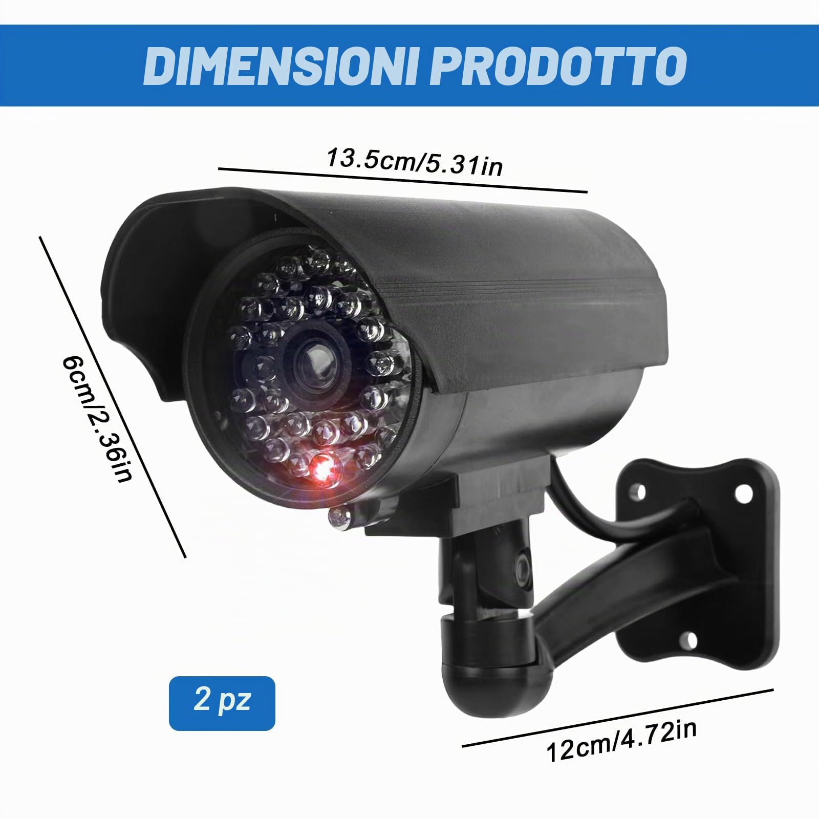 Sporgo Telecamera Finta 2 Pezzi Dummy Esterna Luce LED Rossa Lampeggiante