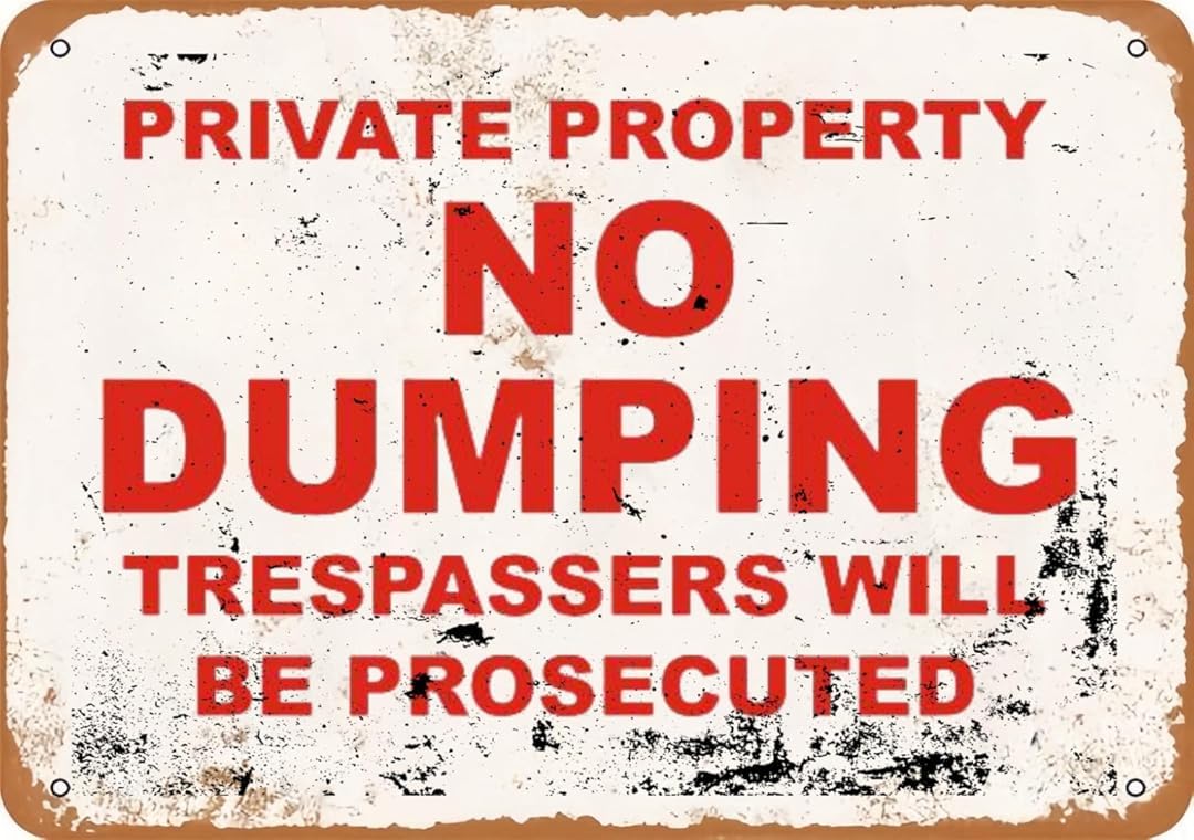 Private Property No Dumping for Cafe Home Living Room Bedroom Kitchen Garden Garage Cafe Bar Pub Tin Sign 8x12 Inch