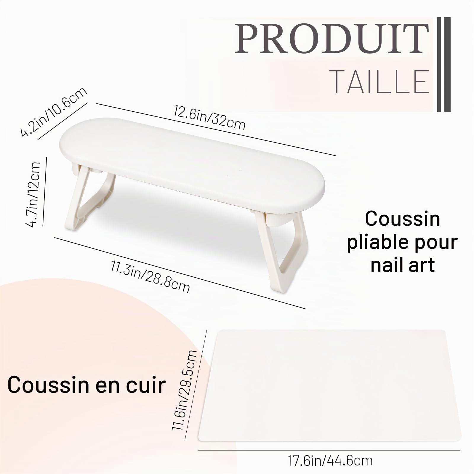 Repose Main Ongle Tapis,Repose Main Manucure Professionnel avec base anti-dérapante,coussin manucure repose main Pliable,coussin ongle repose main,design ergonomique pour salon et maison,Blanc