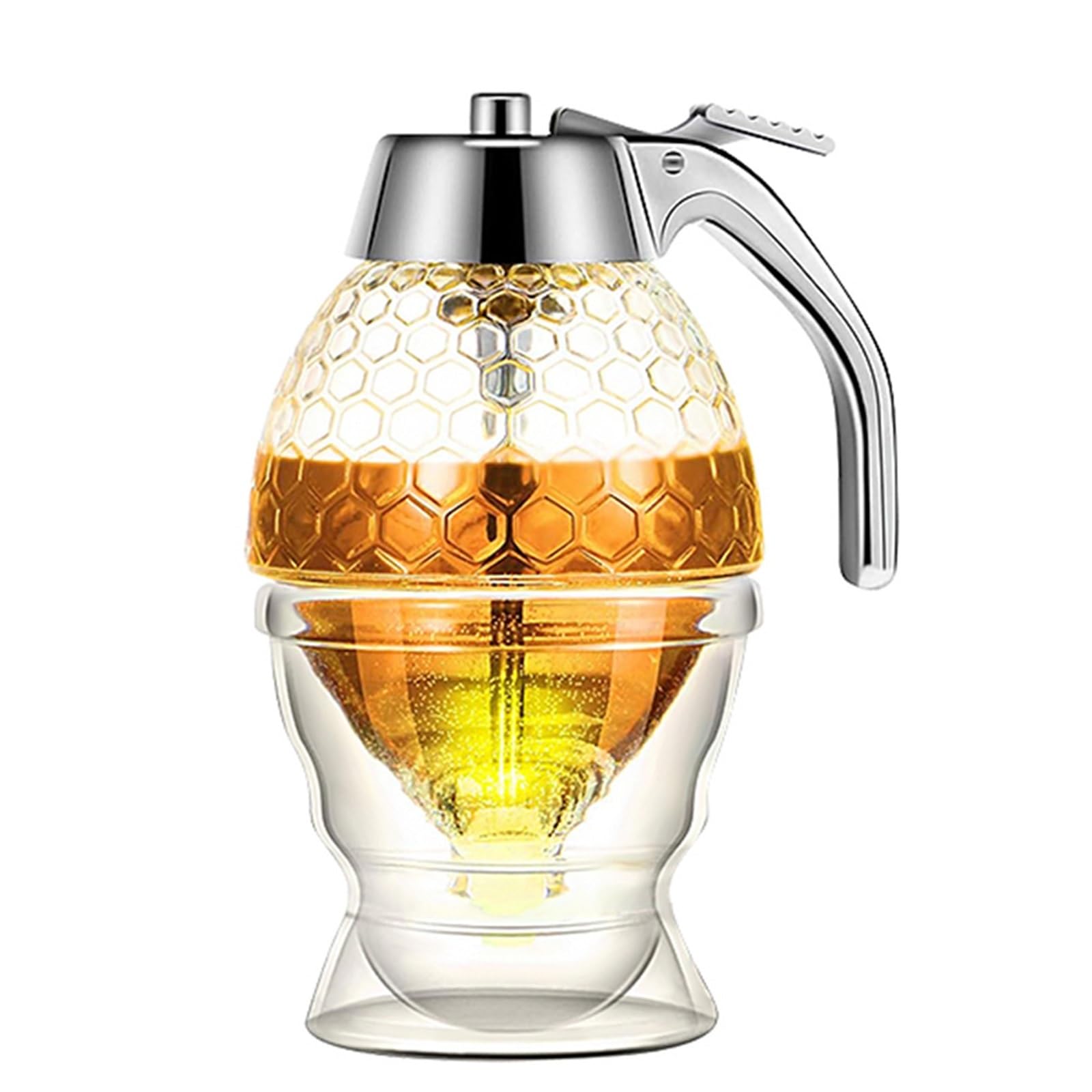 EnxJire Honey Dispenser 1pc No Drip Glass Honey Dispenser with Stand Juice Syrup Cup Squeeze Bottle Storage Pot Jar Container Kitchen Accessories