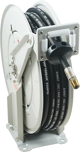 Miniatura 9 de VEVOR Carrete de manguera de combustible, 14 pulgadas x 50 pies, carrete de manguera retráctil extra largo, rebobinado giratorio automático