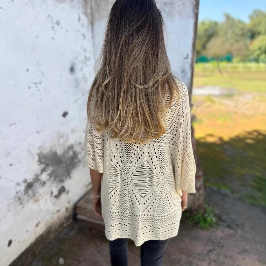 Emboadlie Hollow Half Sleeve Cardigan, Lightweight Hollow Knit Half-Sleeve Cardigan, Elegant Solid Shrugs 6