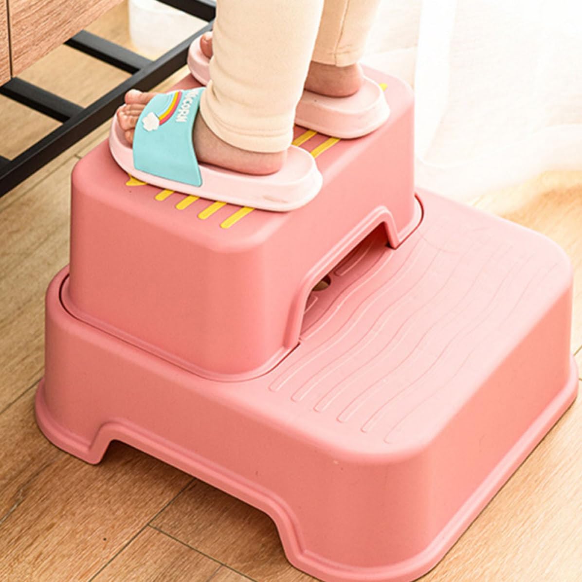 Totority Reposapiés para Baño Taburete Infantil Desmontable Rosa PP TPE Antideslizante Resistente al Desgaste para Pequeños, Baño y Cocina