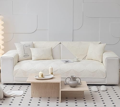 Miniatura 2 de vctops Funda de sofá rústica con bordado de color sólido, funda acolchada de algodón para sofá modular, funda lavable y antideslizante para perros,