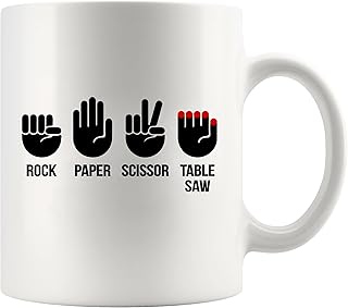 Rock Paper Scissor Table Saw Carpenter Gifts Carpentry Wood Working Builders Carpentry Mugs For Dad Brother Grandpa Uncle Novelty Drinkware Ceramic Mug 11 oz White