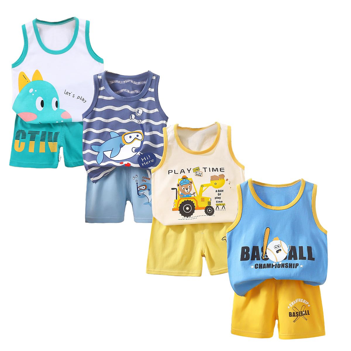 XM-Amigo 8 Piezas/4 Conjuntos Top sin Mangas y Pantalones Cortos para Niños y Bebés Varones 3 Meses-7 Años Camisetas sin Mangas Verano — view 12