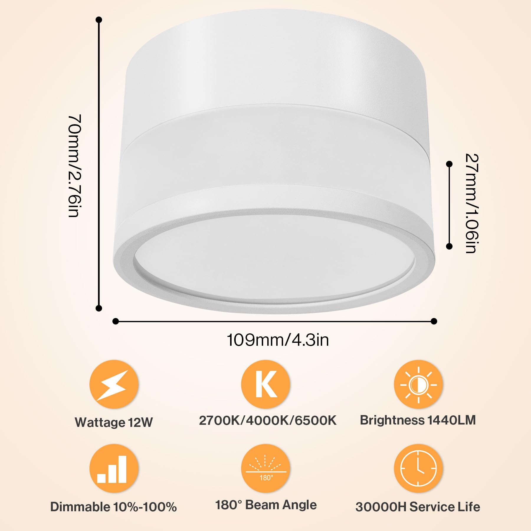 2x focos led interior techo Dimmable, IP65 focos techo con aplicación de control remoto, Lámpara de techo de 12W, Blanco, 2700K-6500K, Plana, Aluminio, 230V, Redondo, para baño, Ø10cm
