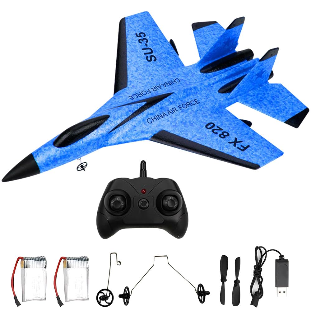 CLIUNT RC Plane, 2.4GHz Foam Remote Control plane with 8 Light, RC Airplane, RC Fighter Jet Planes Toy Gifts for Kids Boy Beginners Adults(Blue)