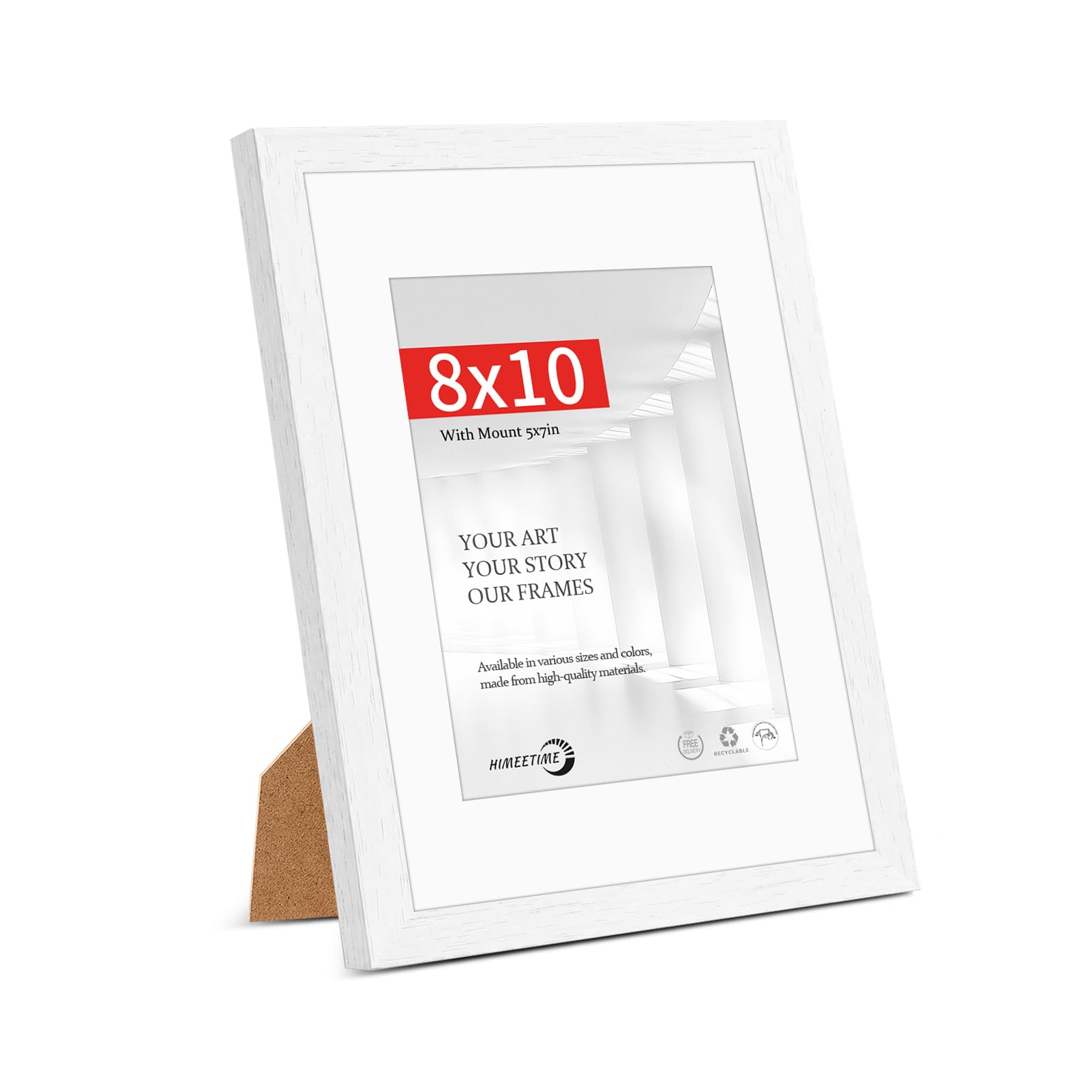 HIMEETIMEĀ® 1x Picture Frame 8x10 White Wood. 8x10 Photo Frame with 5x7 Mount ā Includes HD Perspex and Stand for Tabletop or Wall Hanging