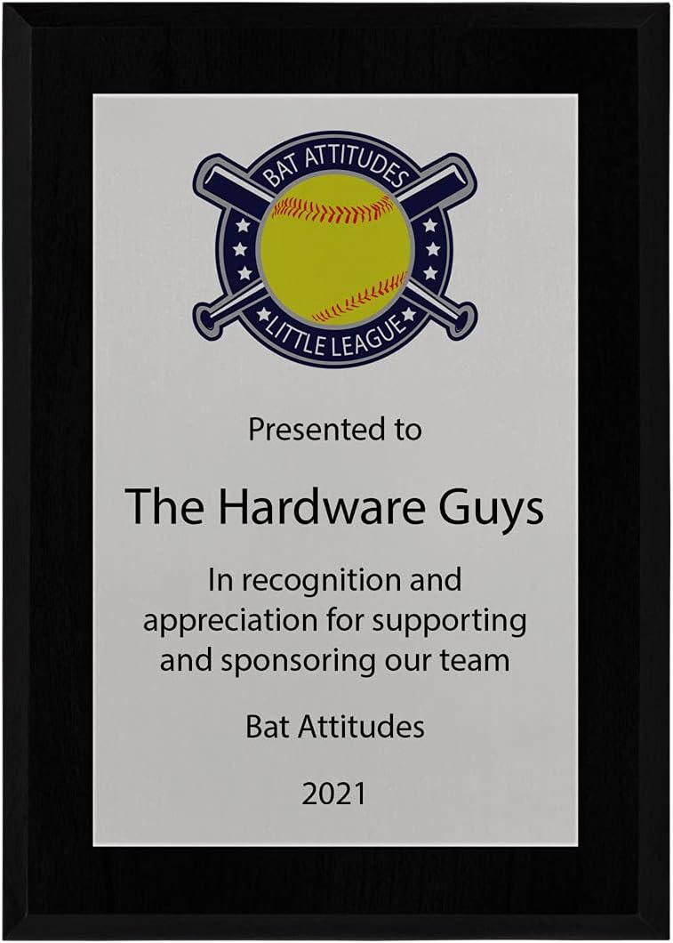 Support and Sponsor Team Plaque - Include your Custom Message, Photo and Logo (5 X 7")