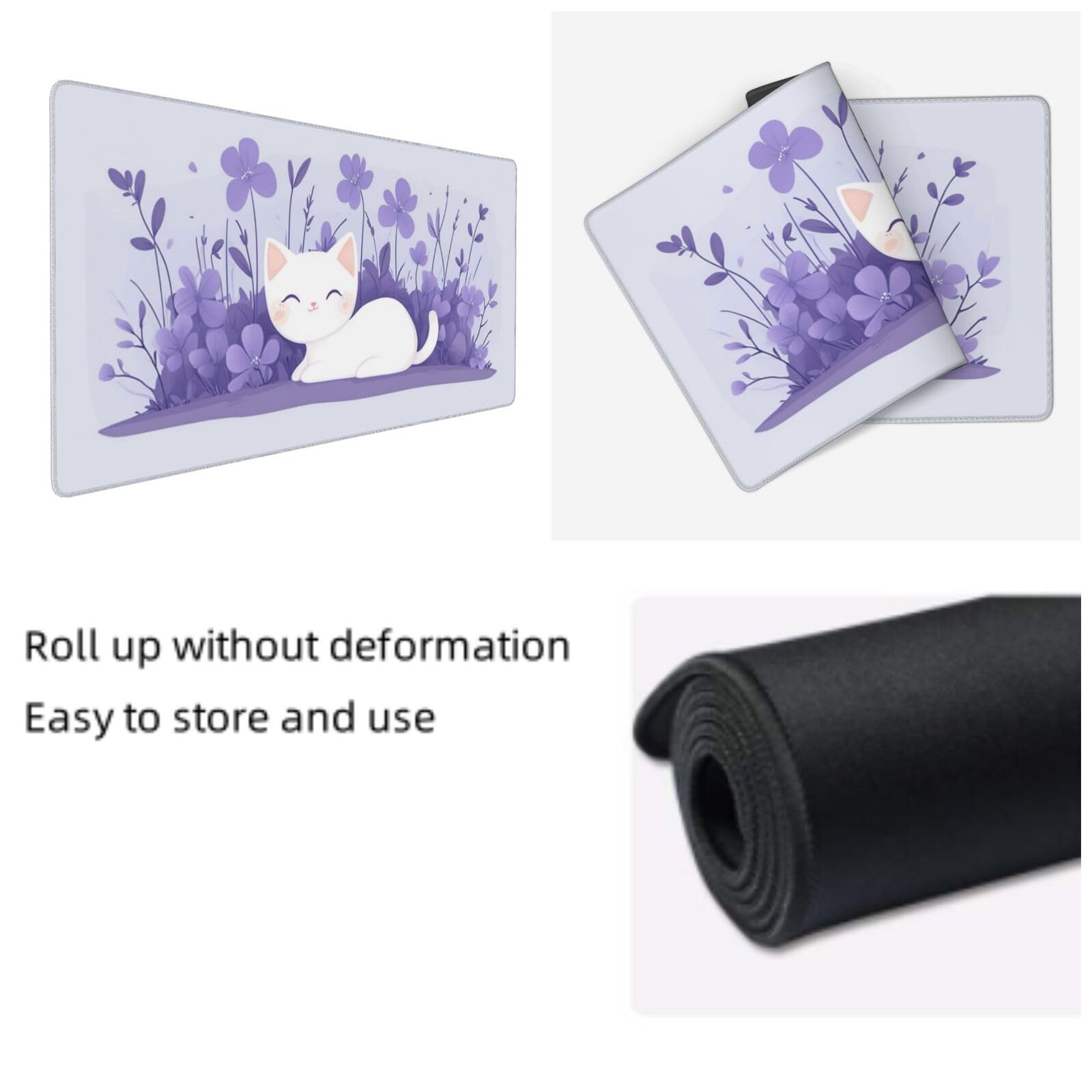 Tappetino Mouse XXL Fiore & Gatto, 100 x 50 cm Tappetino da Scrivania G485 | Tappetino per Mouse, Base in Gomma Antiscivolo, Superficie Impermeabile, Bordi Cuciti, Tappetino Scrivania per Ufficio, Gioco