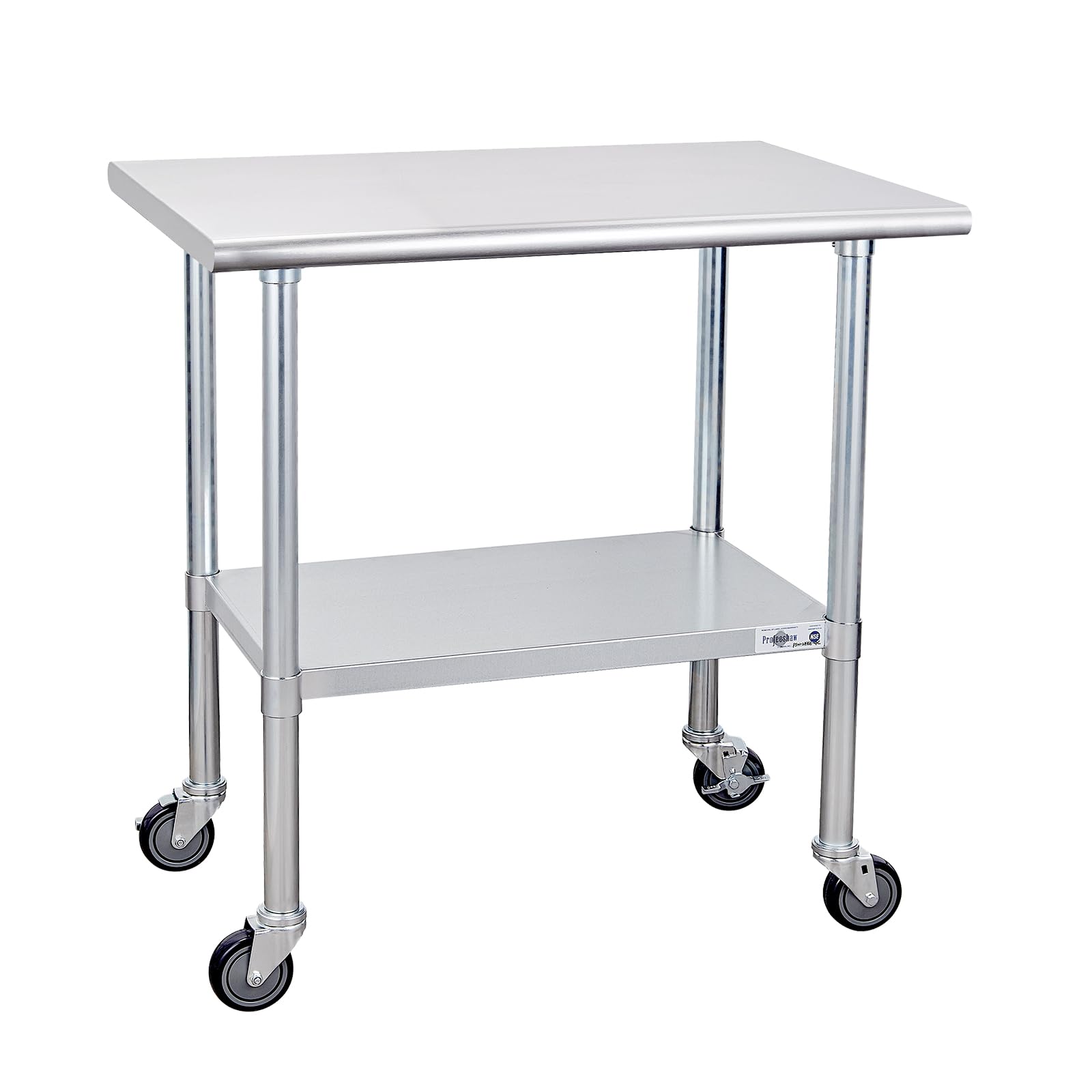 Profeeshaw Stainless Steel Table with Wheels, 24x36 Inch - NSF Commercial Kitchen Prep & Work Table with Undershelf and Galvanized Legs for Restaurant, Bar, Utility Room and Garage - Heavy Duty