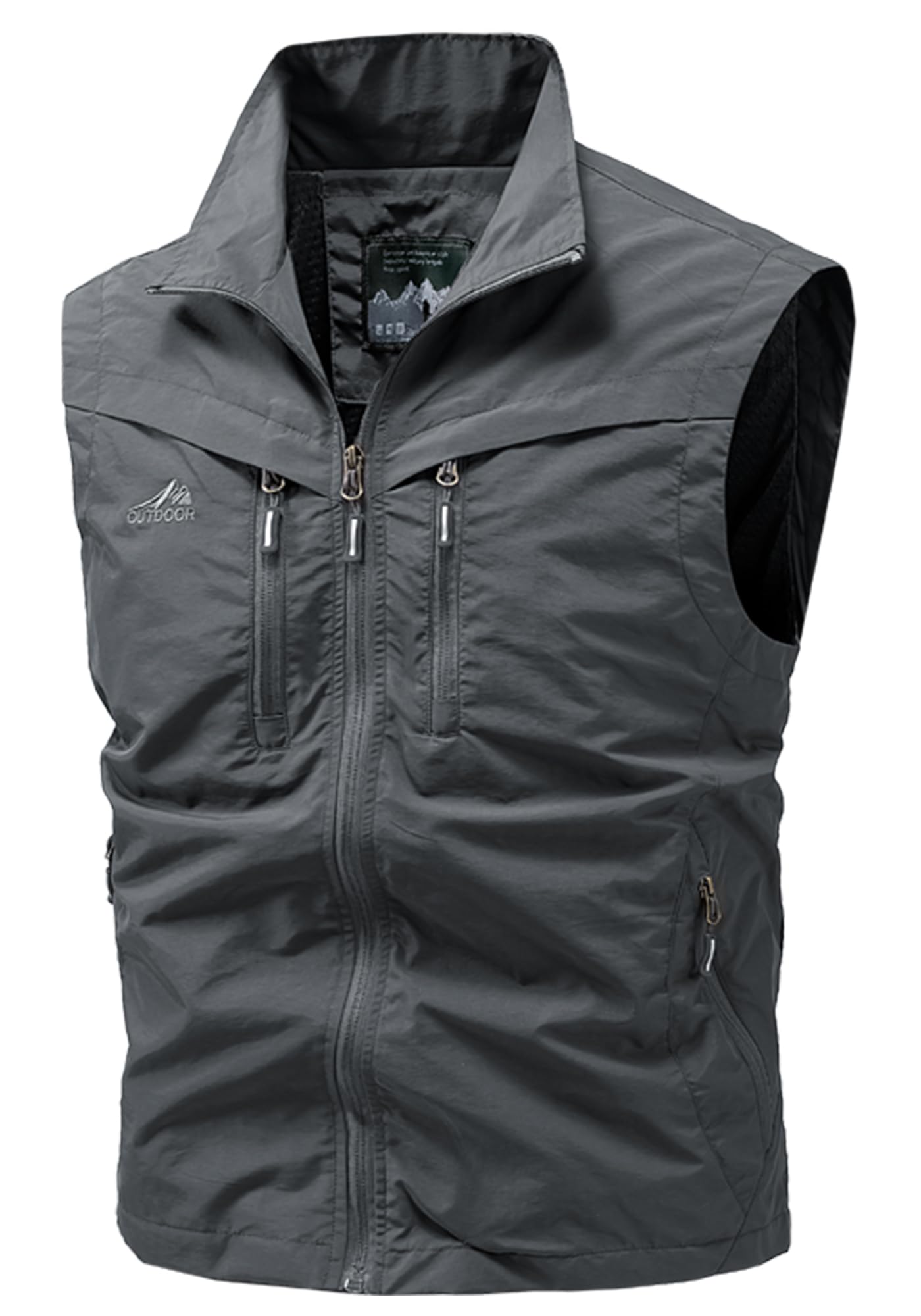 AIEOE Gilet da uomo multi tasche senza maniche con colletto alla coreana gilet da pescatore gilet da campeggio con cerniera