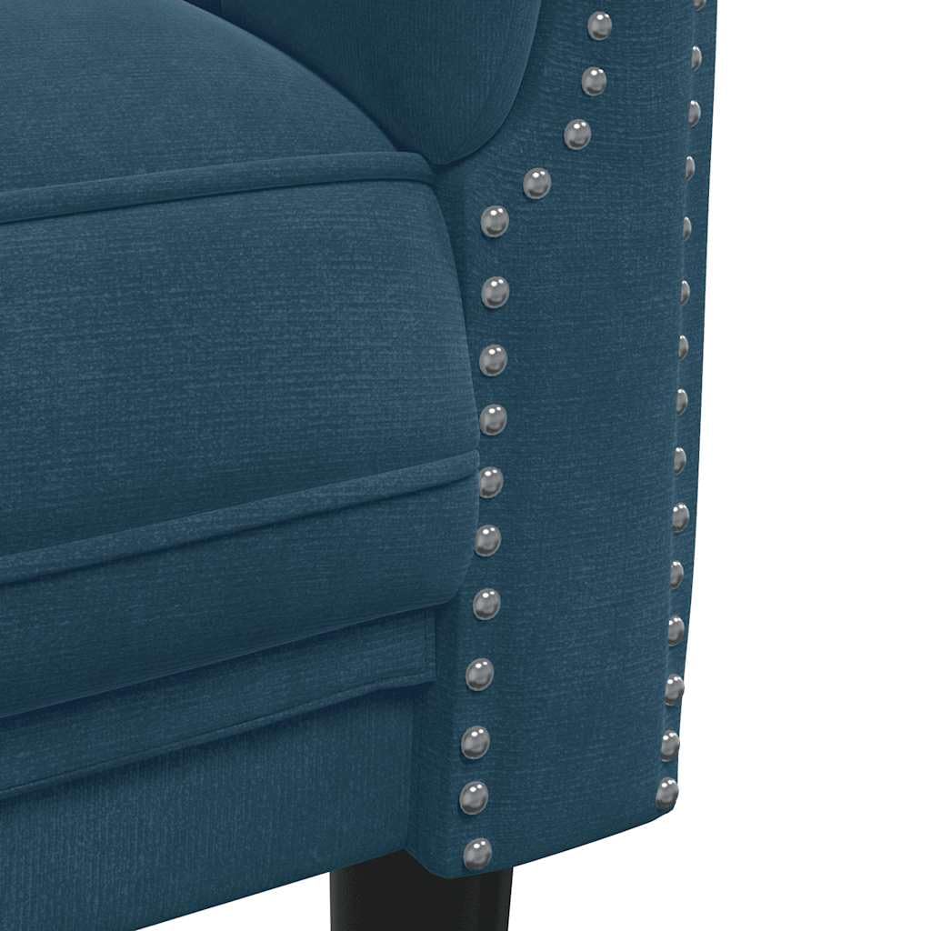 Divano 3 posti Velluto Blu | Comoda seduta imbottita, gambe robuste, design moderno, capacità 110 kg per sedile