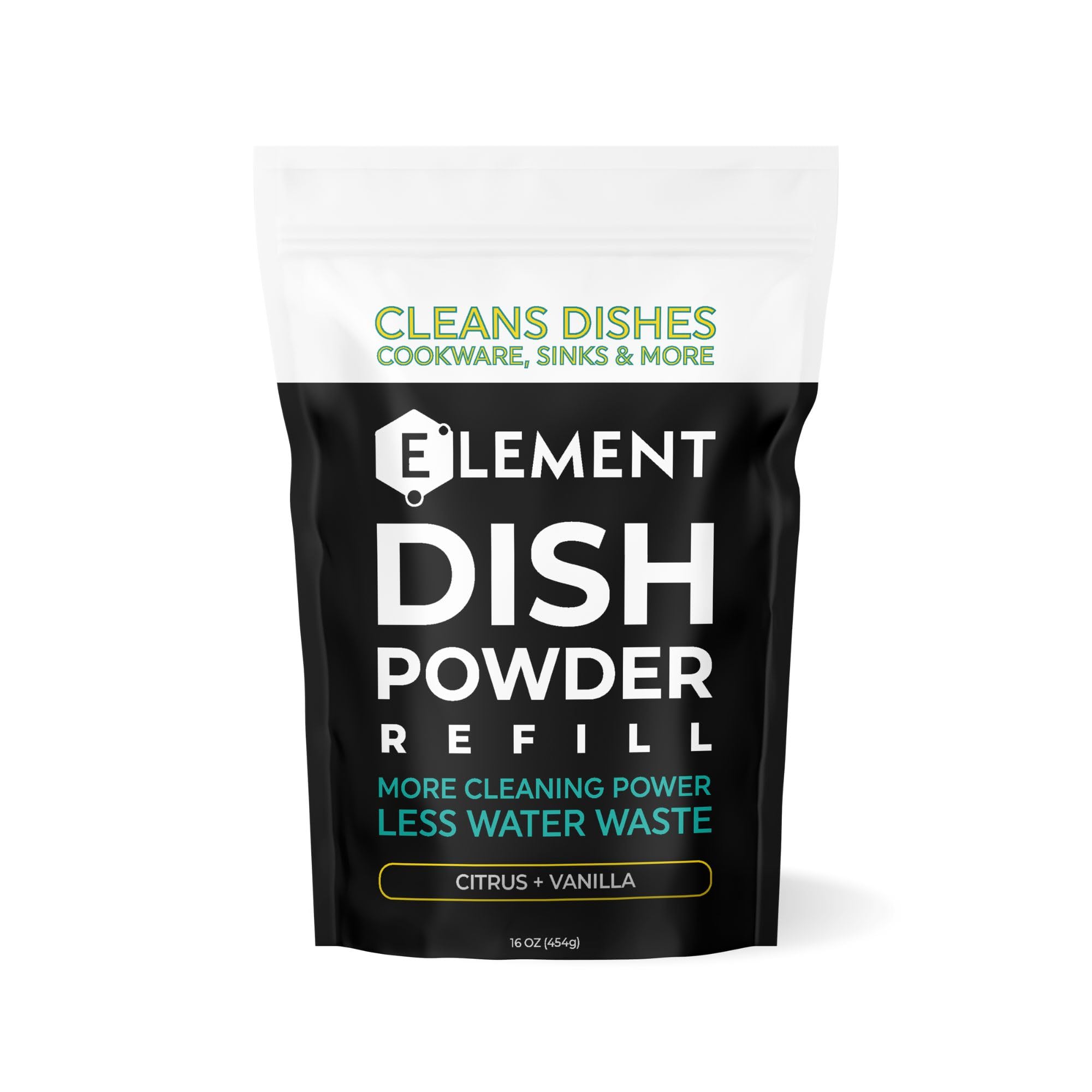 ELEMENT Dish Powder Grease-Fighting Dish Soap No Harsh Chemicals Liquidless Plastic-Free Plant-Based Pouch 16 OZ Citrus Vanilla 16