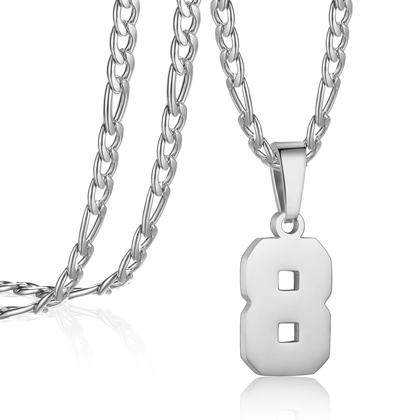 AIAINAGINumber Necklace for Men Stainless Steel Athletes Number Charm Pendant Personalized Sports Jewelry for Men Basketball Baseball Football