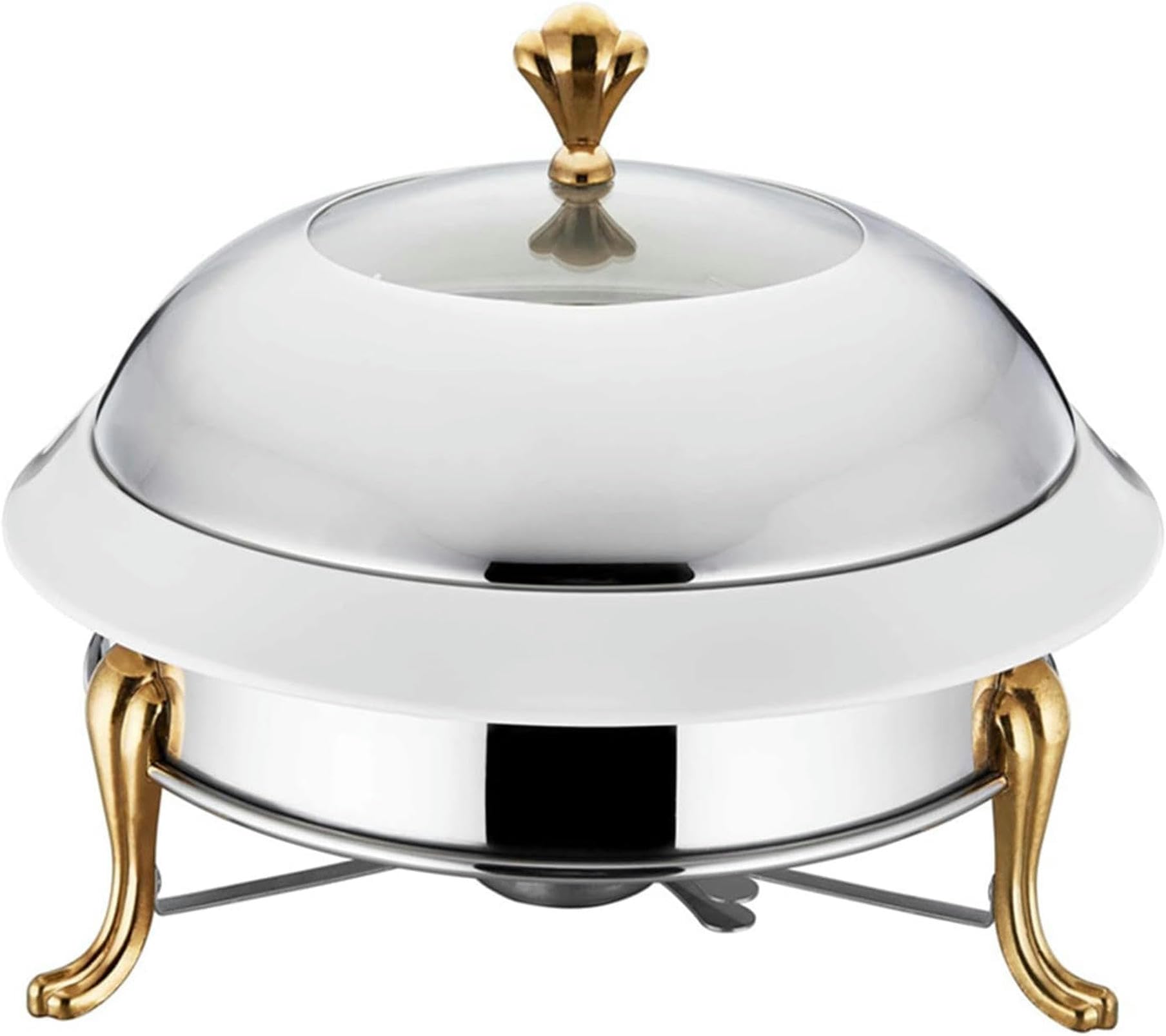 Hadecoll Gold Round Chafing Dish Full Size Stainless Steel Chafer Dish Set Buffet Catering Warmers Sets With Food Pan And Fuel Holder,-28Cm