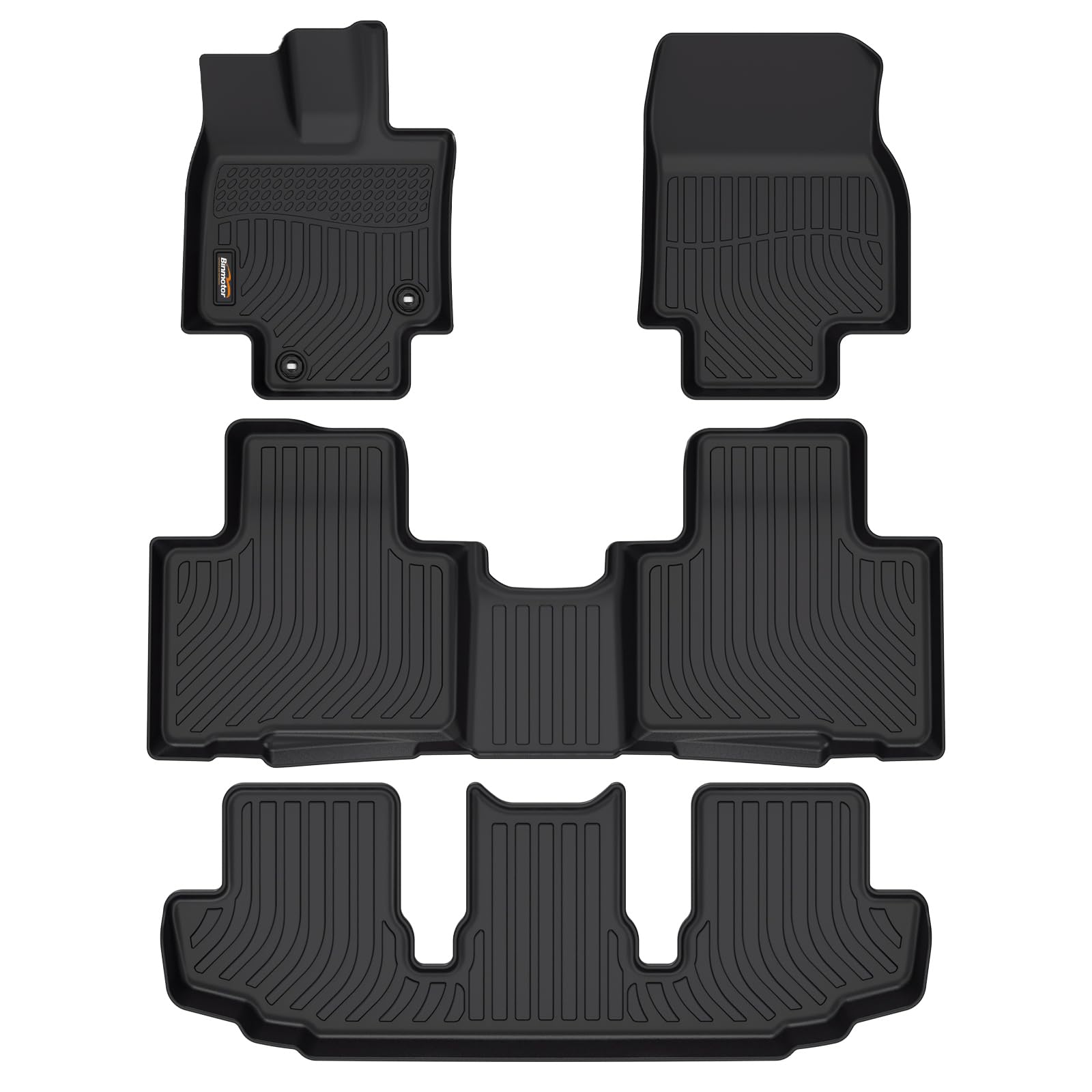 Binmotor®-TPE Floor Mats for 2024-2020 Highlander 7 Seat, All Weather Protection, Heavy Duty Automotive Car Floor Liners, Full Set Highlander Car Mats-Black Highlander Accessories
