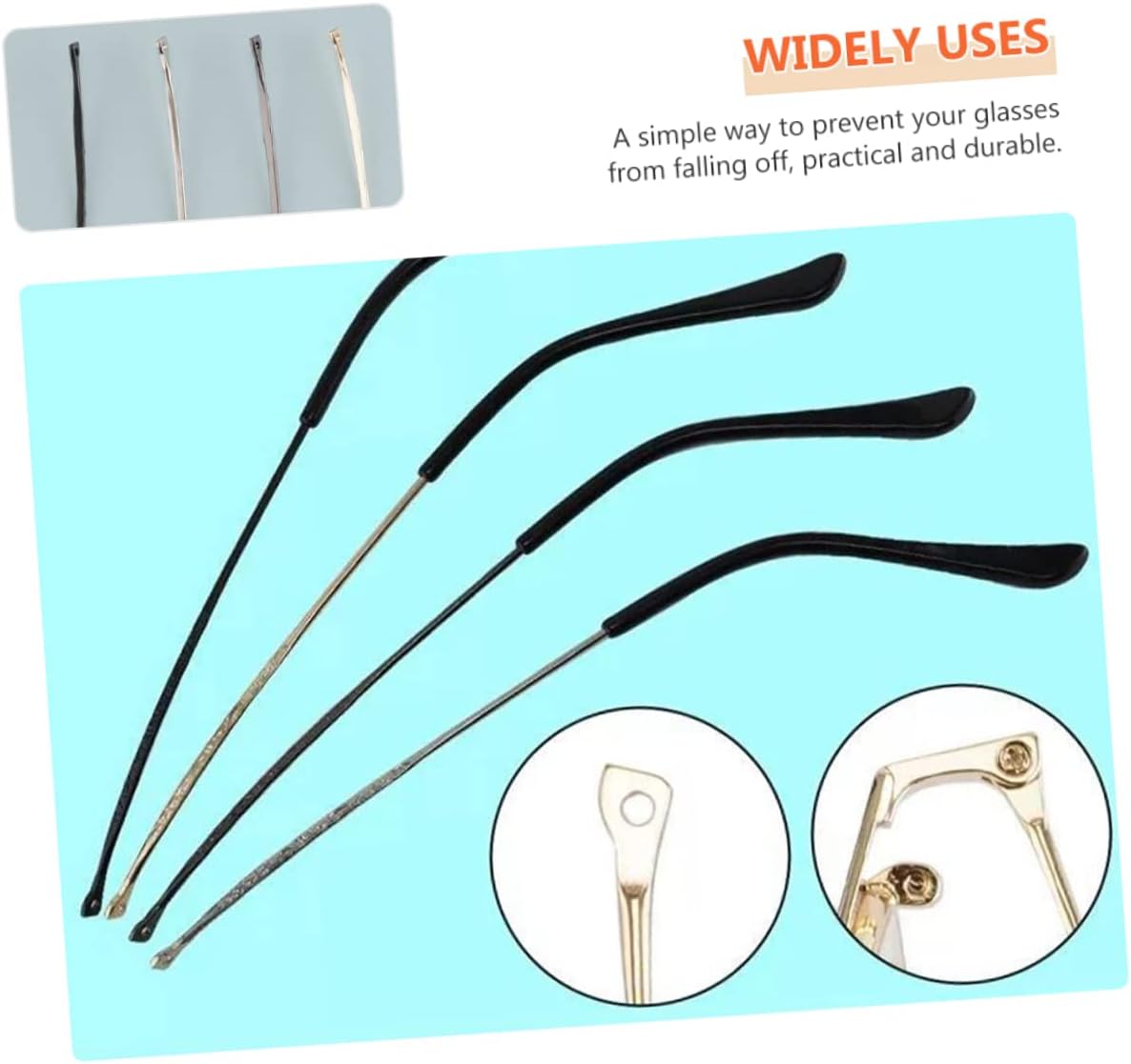 Beavorty 4pairs Metal Eyeglass Frame Replacement Temples for Sunglasses Fit Easy to Install Lightweight Eyewear Accessories for Indoor and Outdoor Use