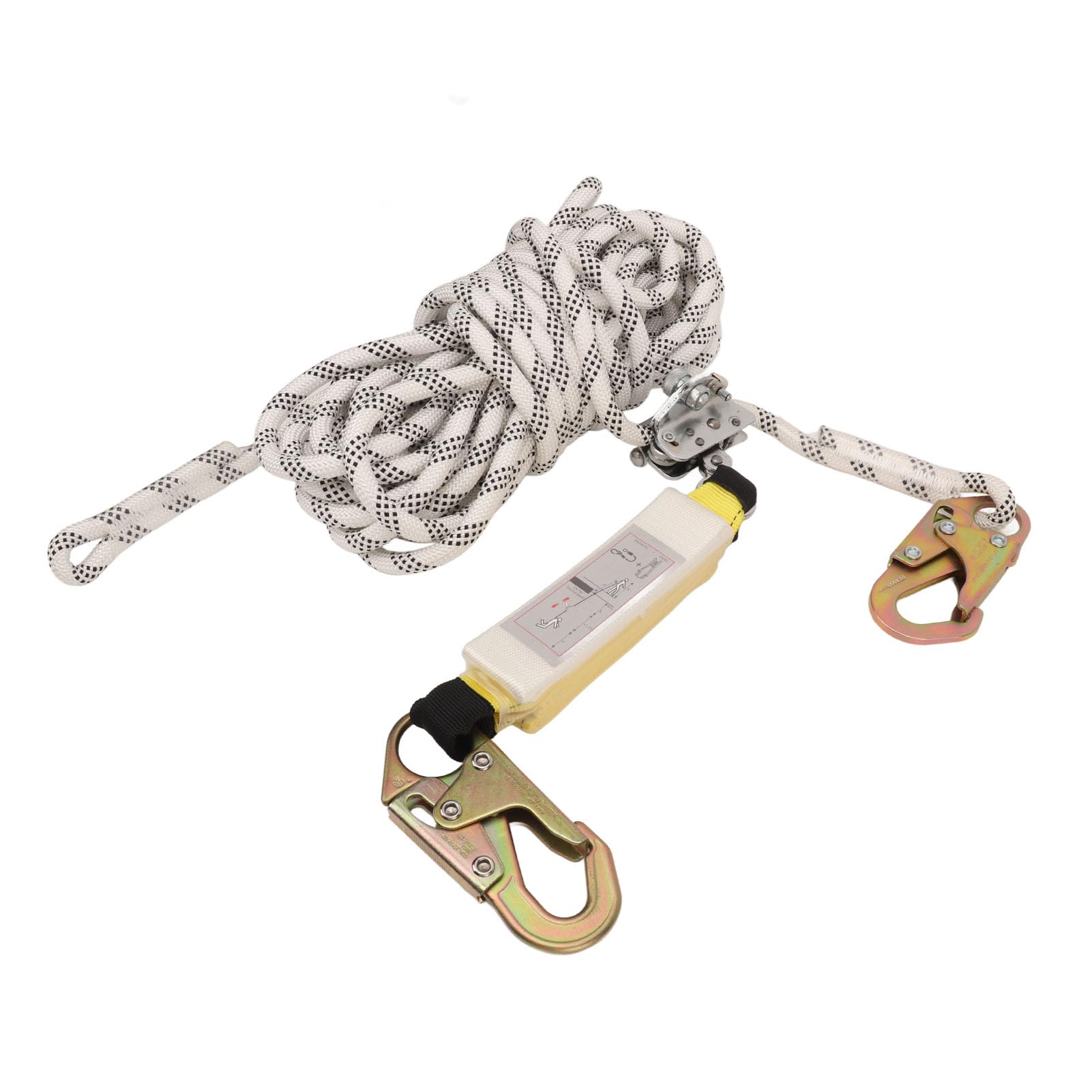 Línea de Protección contra Caídas Absorbente, Poliéster de Alta Resistencia Absorbedor de Energía Cuerda de Protección contra Caídas Agarrador de Cuerda Ajustable Ganchos de