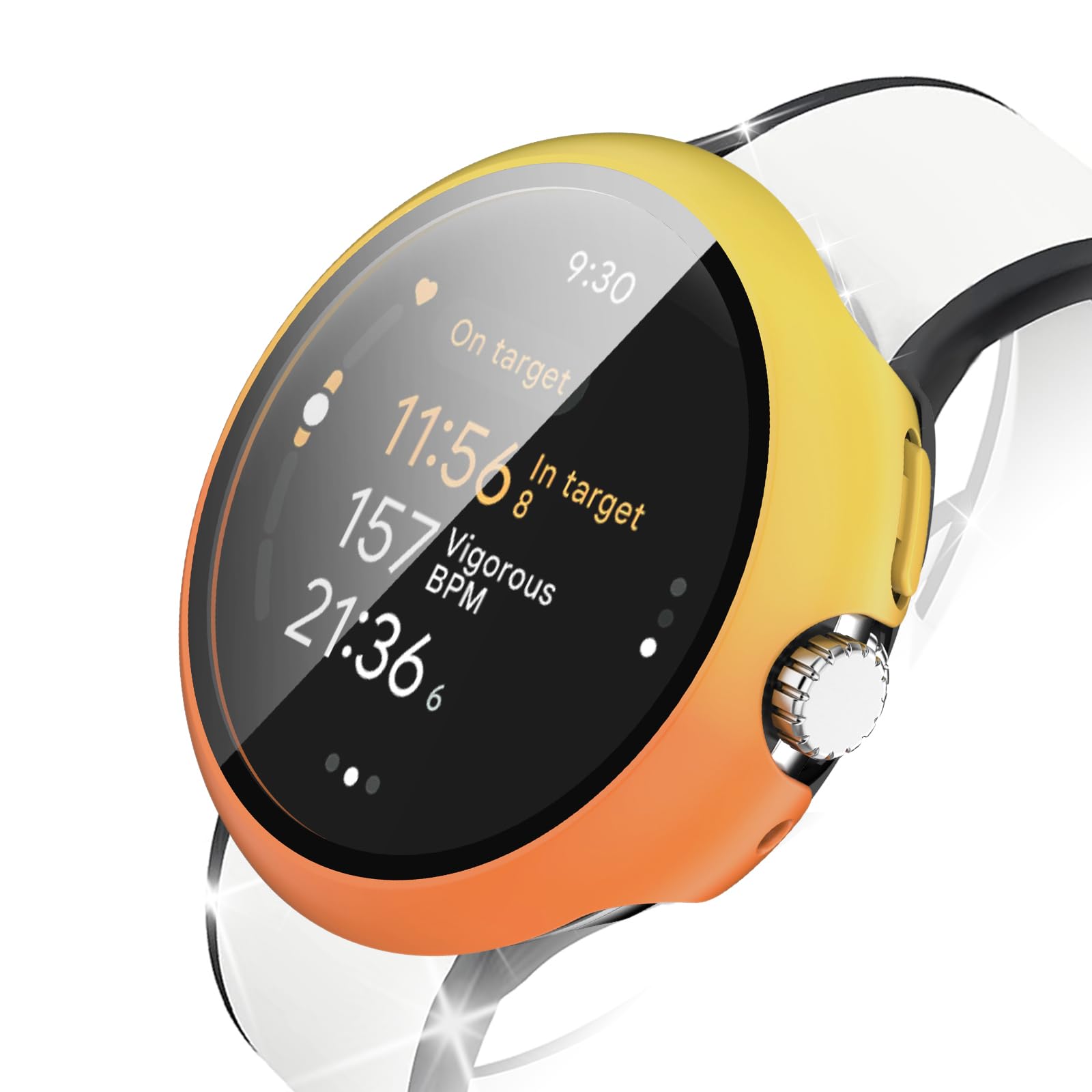 45mm Case Compatible with Google Pixel Watch 3 45mm Screen Protector Case, HD Sensitive Face Cover + Fashion Bumper for Google Watch Bands Accessories, Hard Case - Yellow1