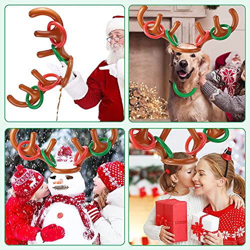 Tenwo Opblaasbaar ringwerpspel met 4 ringen, kerstfeest, werpspel, opblaasbaar rendier, gewei, ring, werpspel, toss spel… - Image 7