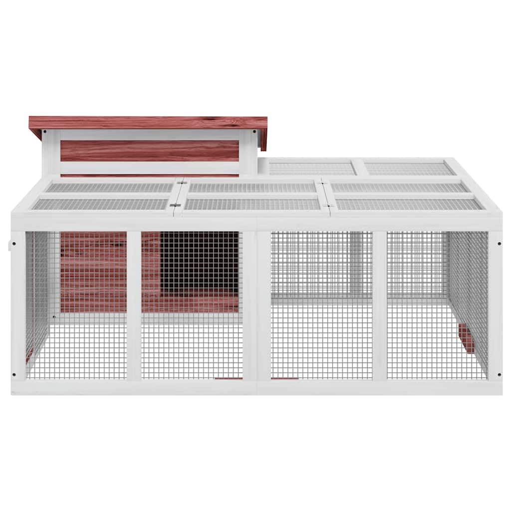 Kaninchenstall mit Freilaufgehege, Hasenstall aus Kiefer Massivholz, Kleintiergehege mit Nistkasten und ausziehbarer Wanne, Mokka, 144x123x67,5 cm