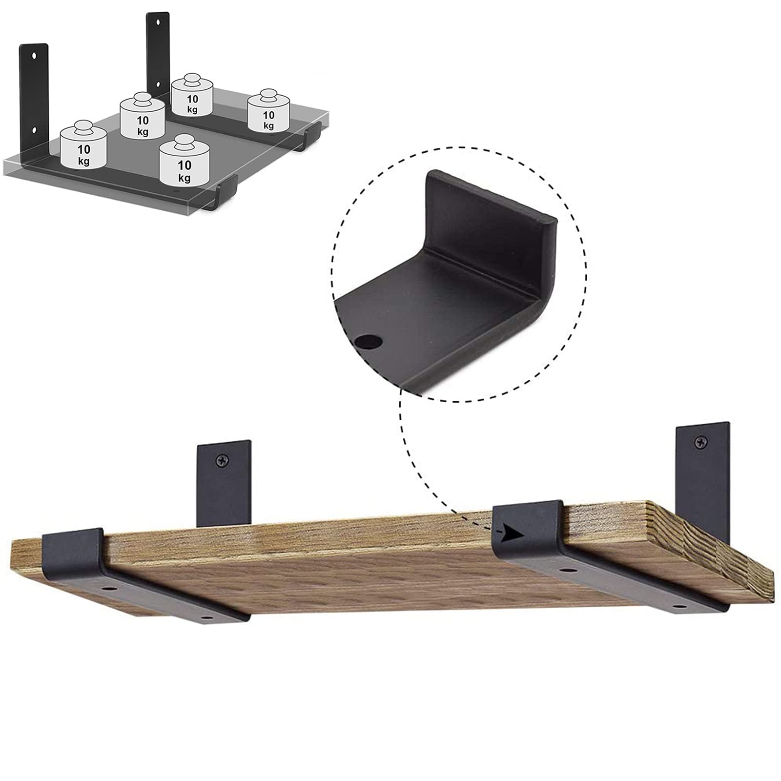 Staffe per Mensole Pesanti,Staffe Nascoste A Parete,Scaffalature per Impalcature Industriali in Ferro/Acciaio Metallo (Coppia) Nere,Accessori Completi,25.2cm/10in
