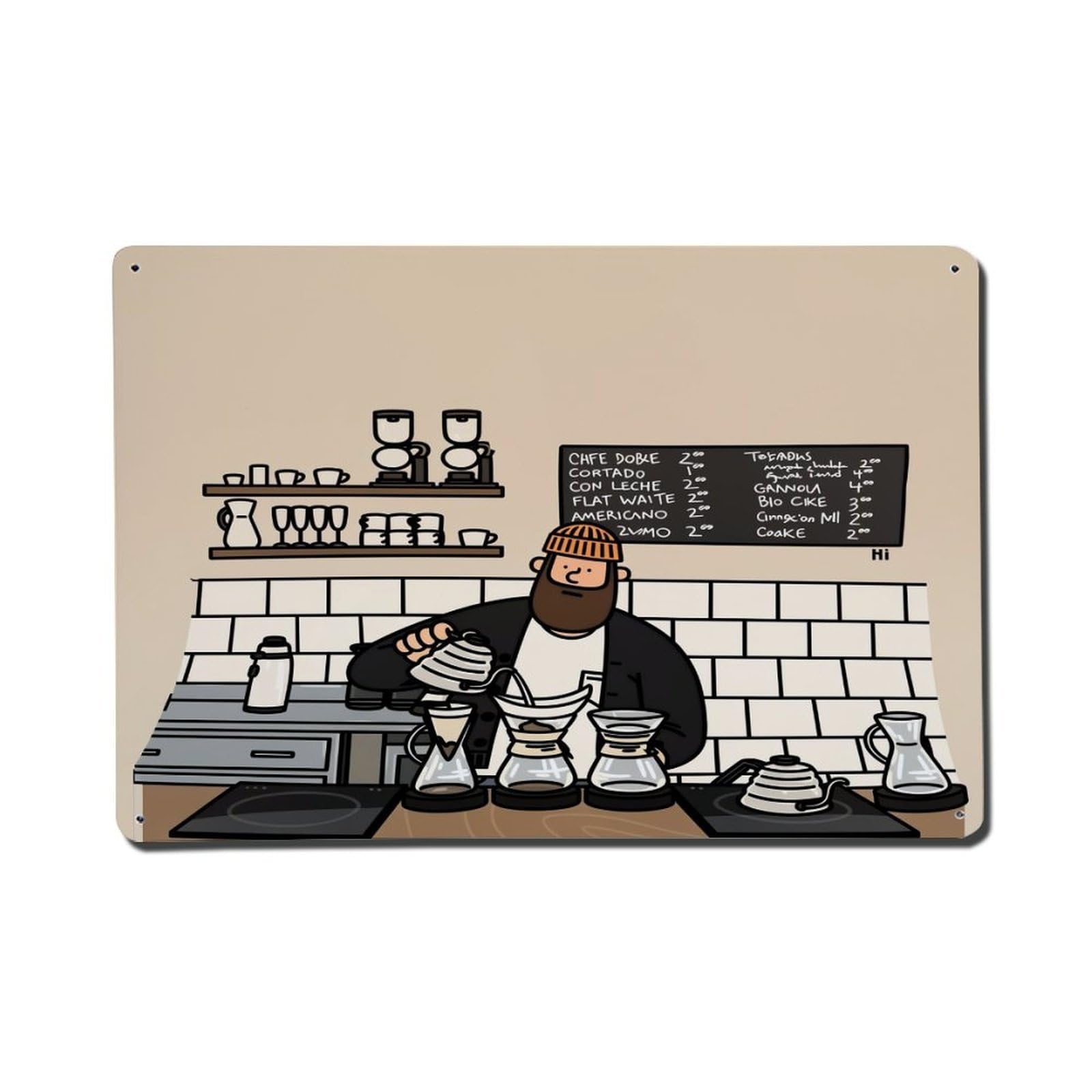 Coffee Shop Barista Scene Metal Tin Sign Plaque