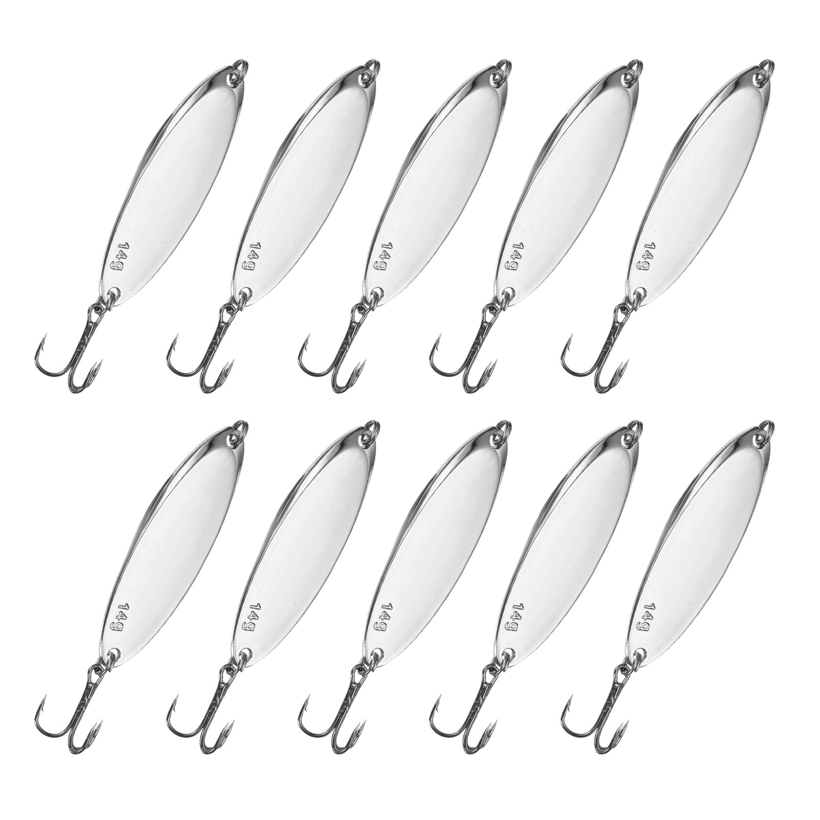 YELARXI Fishing Spoons Lures, Metal Saltwater Treble Trout Lures Jigging Spoon with Treble Hooks Casting Spinner Baits 10 Pcs & 1/2oz & Silver - Fitting for (Freshwater/Salmon/Bass/Trout) — image 1