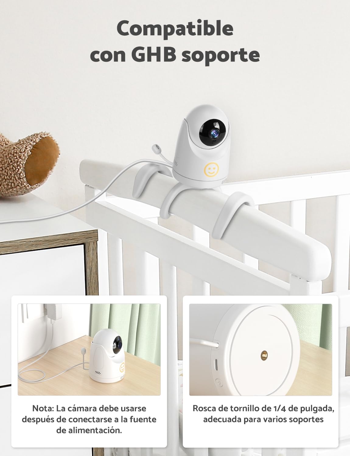 GHB Camara Vigilancia Bebe Vigilabebes con Camara con Pantalla IPS 5" 1080P Batería de 4000mAh Duración 7X 24 Horas Visión Nocturna Comunicación Bidireccional Escucha Bebes Admite hasta 4 Cámaras